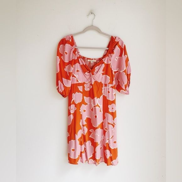 LES SEREIN Orange and Pink Floral Puff Sleeve Sundress Small - Picture 6 of 6